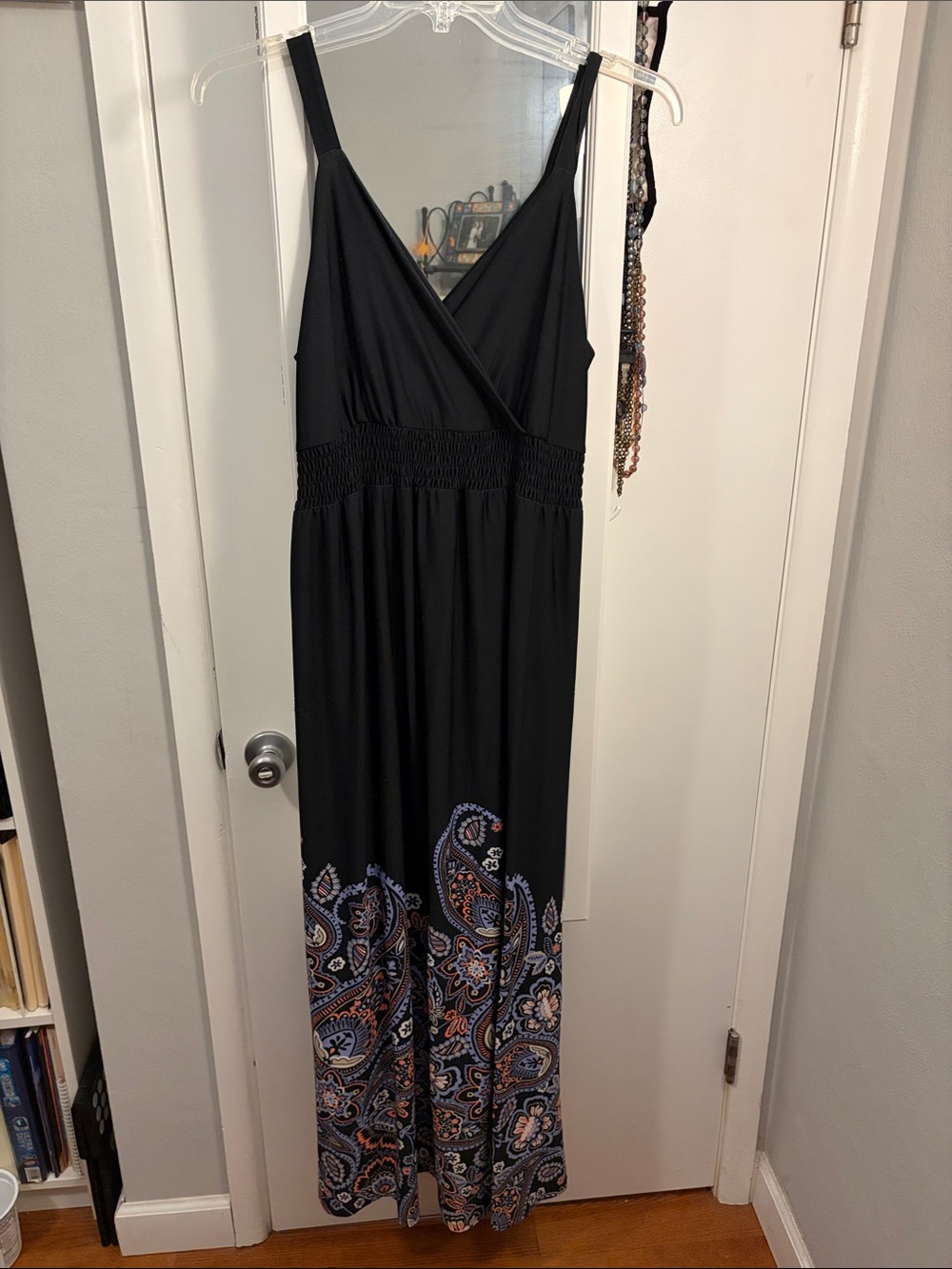 Navy Paisley Maxi Dress with Smocked Waist, Size 14/16